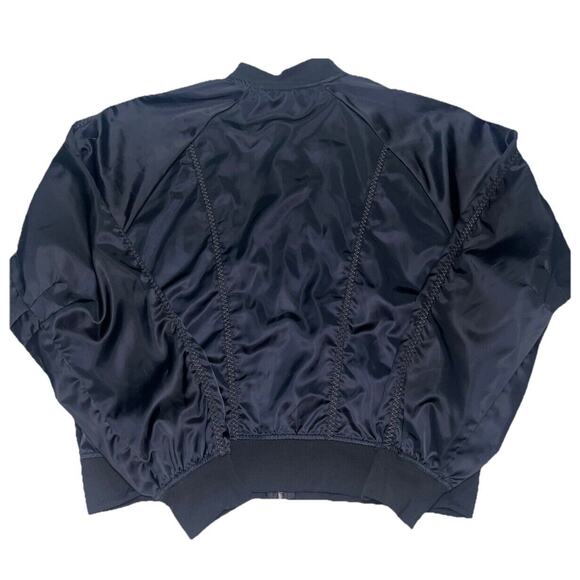 Fabletics x Demi Lovato Bomber Jacket Size Large Black Satin Tori Woven Active - Picture 11 of 16